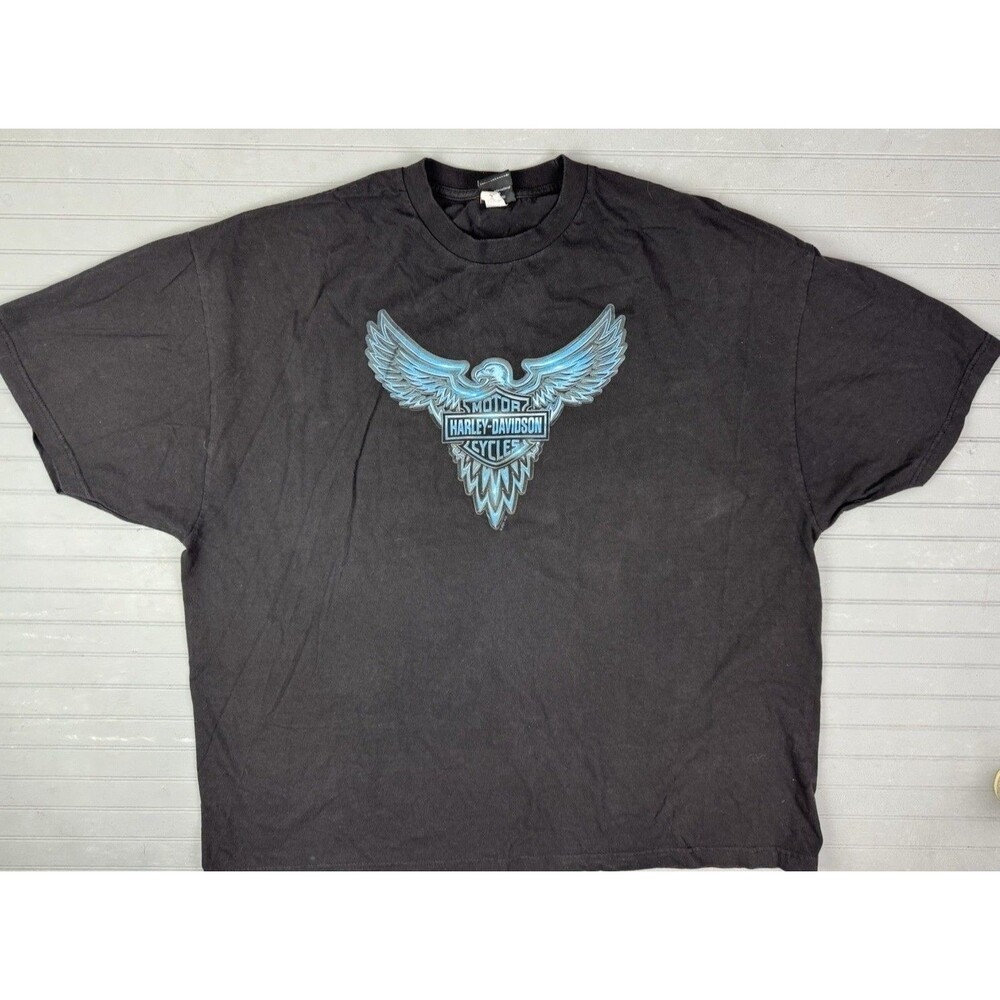 Harley Davidson Size 4XL Mens T Shirt Zips Black Blue Eagle Short Sleeve
